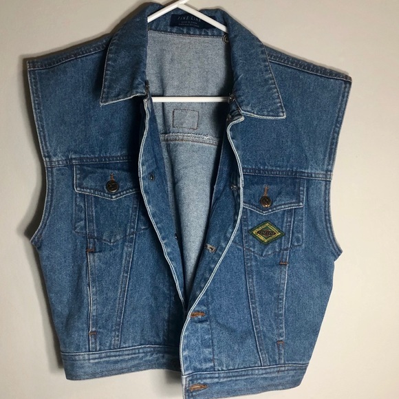 Vintage wide shoulder collared denim jean vest - Picture 5 of 9